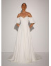 Off Shoulder Ivory Satin Minimalist Wedding Dress